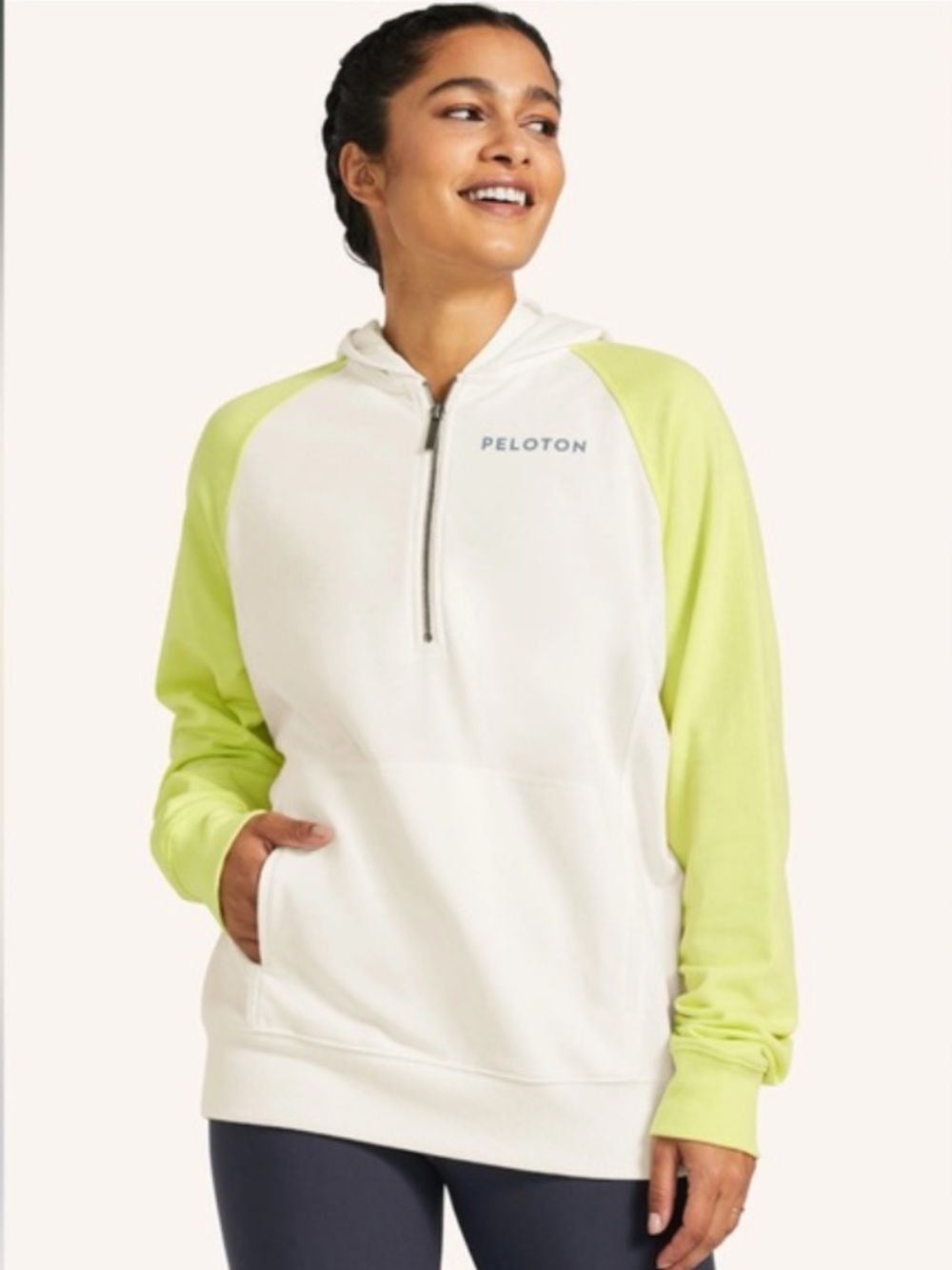 Peloton PS21 1/4 Zip Raglan Pullover Hoodie  Cream Yellow Size XS